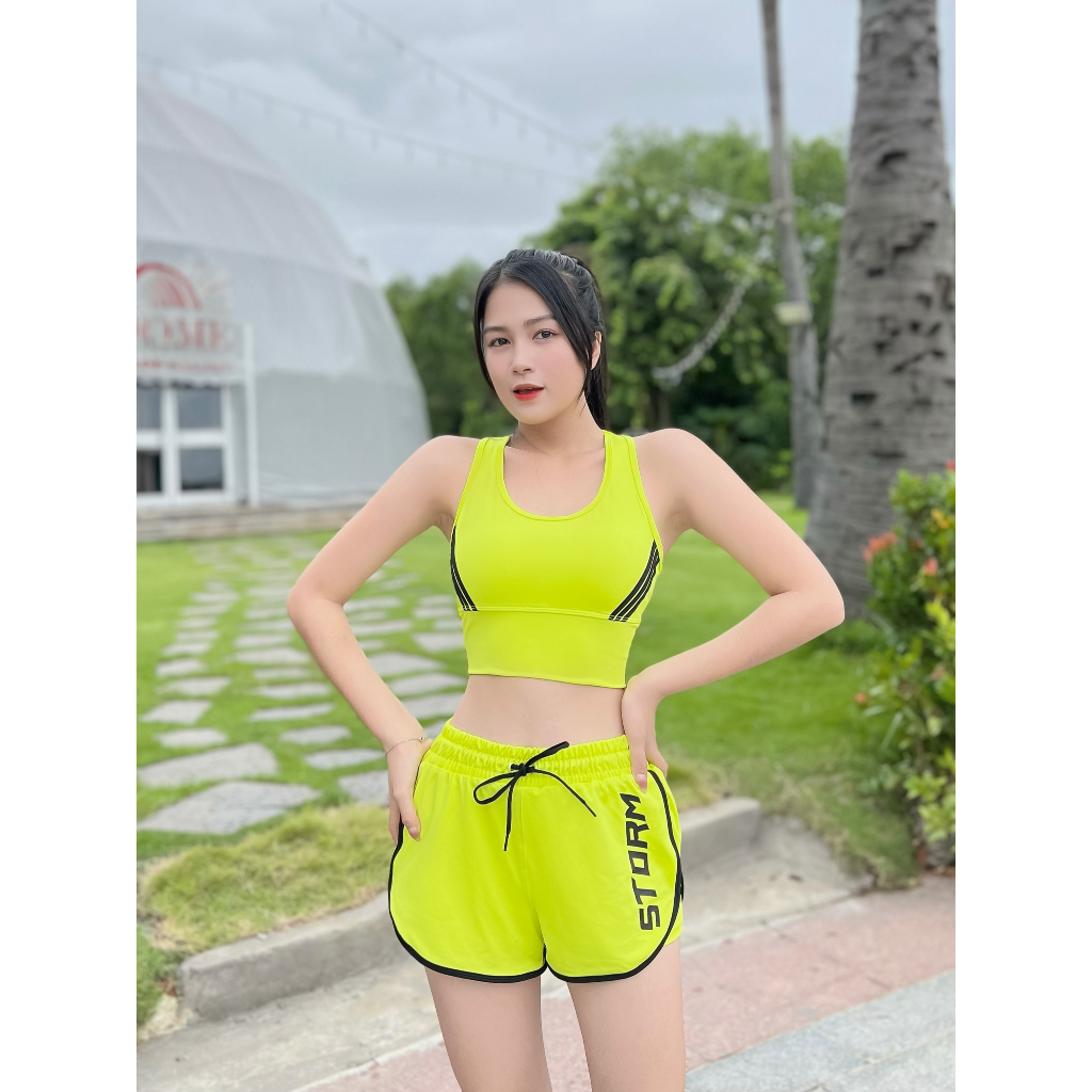 Bộ bra tập gym yoga earobic kết hợp quần đùi 2 lớp cho nữ - Đồ tập gym yoga erobic chạy bộ nữ