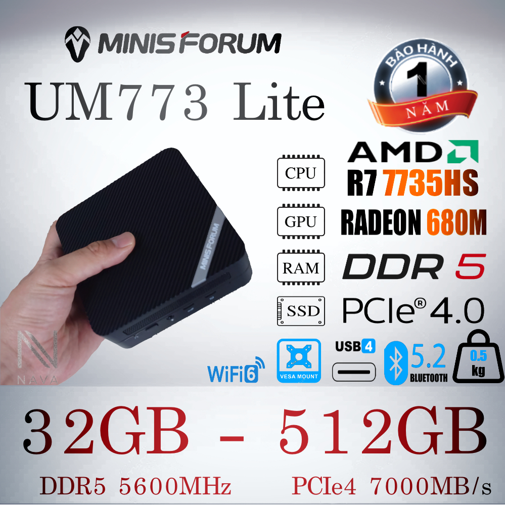 UM773 LITE SE | MN5X | SER6 PRO Mini PC AMD 7735HS Radeon 680M Máy tính Tiny Gaming Beelink | Minisforum | Tian Bei RGB