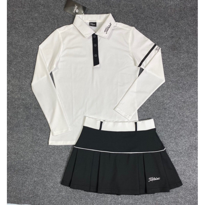 Sét áo dài tay và chân váy golf, tennis, cầu lông nữ xinh, thun co giãn, chât đẹp mịn.