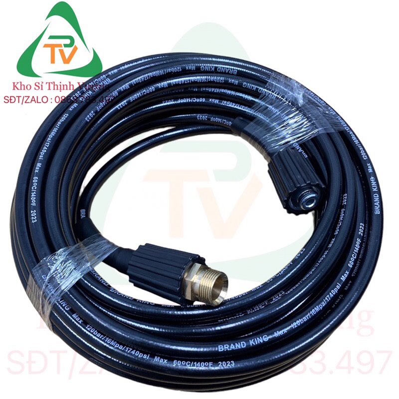 Dây cao áp dành cho máy rửa xe 10m, 15m, 20m, 30m tặng kèm khớp nối đồng ren 22MM