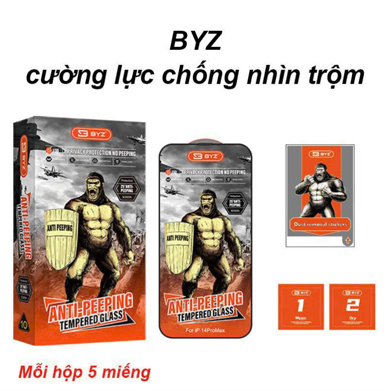 Kính Cường Lực iPhone Chống Nhìn Trộm Anti-Peeping Chính Hãng BYZ Con Khỉ (Kingkong)