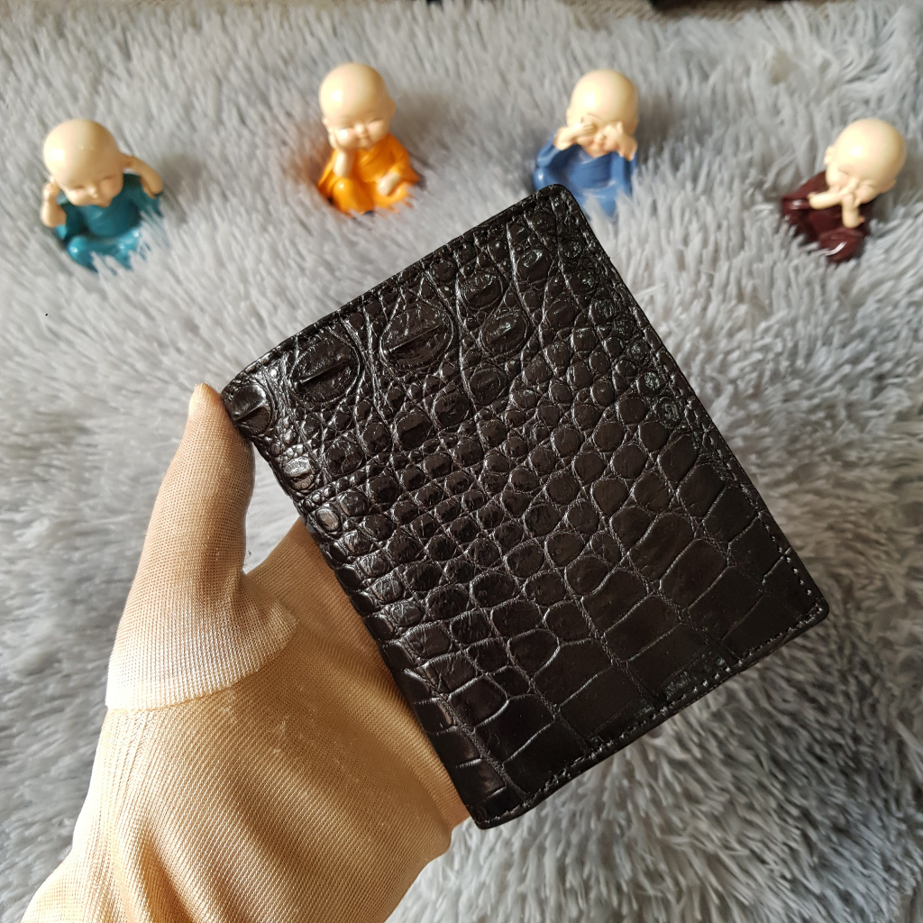 Ví Da Cá Sấu Dáng Đứng | Ví Da Cá Sấu Bụng 1 Mặt | Ví Da Cá Sấu Nguyên Tấm | Đen Và Nâu | Bảo Hành 24 Tháng.