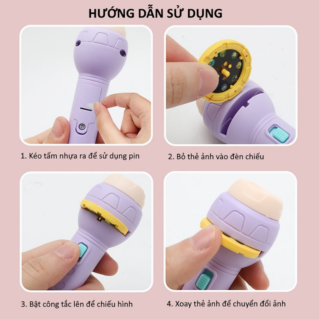 Đèn pin chiếu hình full 80 hình  động vật, giao thông, trái cây, đèn pin chiếu bóng nhiều chủ đề cho bé