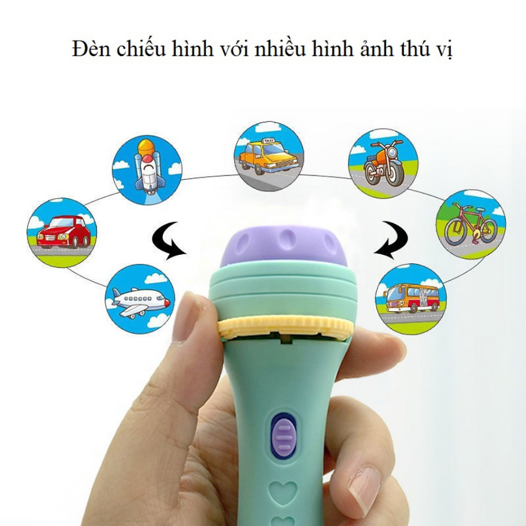 Đèn pin chiếu hình full 80 hình  động vật, giao thông, trái cây, đèn pin chiếu bóng nhiều chủ đề cho bé