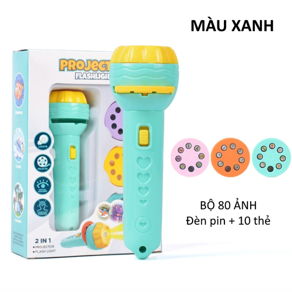 Đèn pin chiếu hình full 80 hình  động vật, giao thông, trái cây, đèn pin chiếu bóng nhiều chủ đề cho bé