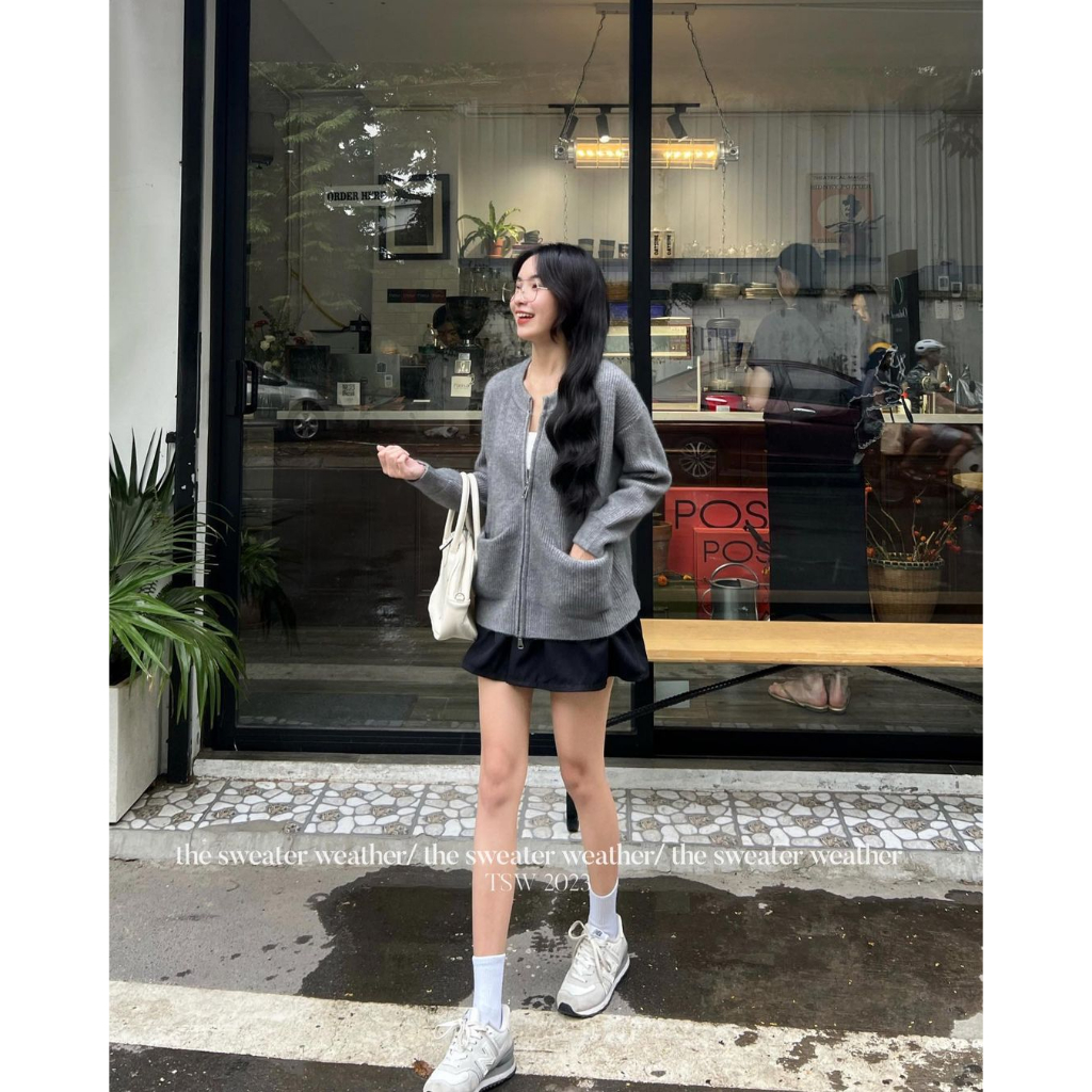 ÁO KHOÁC LEN KÉO KHOÁ 2 ĐẦU CÓ TÚI SIÊU XINH