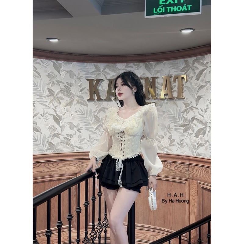 Áo sơmi kiểu ren bèo phối tơ đan dây siêu xinh mix đồ tiểu thư