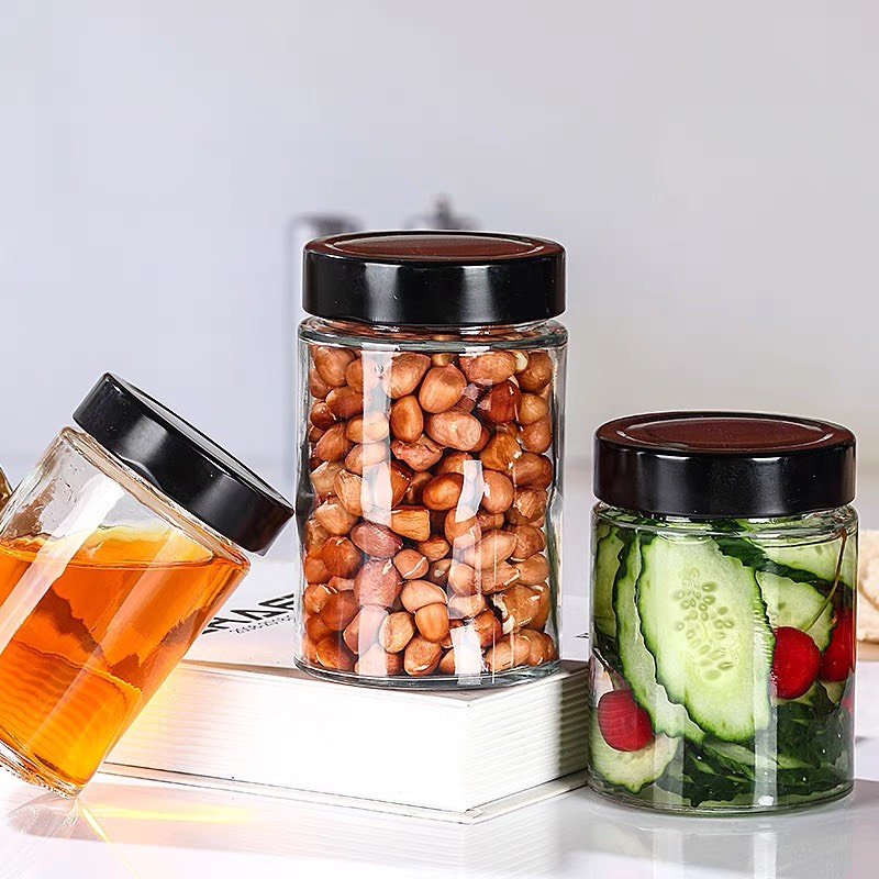 Lọ thủy tinh tròn, Hũ Gia Vị Trụ Tròn Nắp Thiết Bản Dày, vặn chặt, chống rò ri