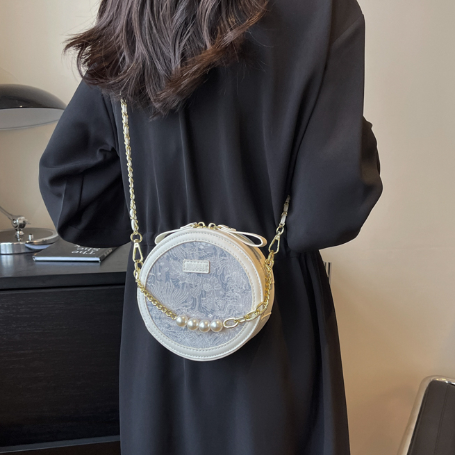 Túi đeo chéo hình tròn điệu đà thời thượng Túi đeo vai dây đeo phối xích Túi đeo chéo phối màu loang mẫu mới 2023 T07