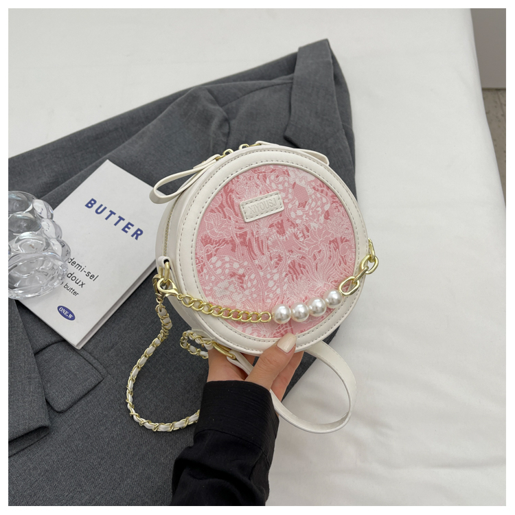 Túi đeo chéo hình tròn điệu đà thời thượng Túi đeo vai dây đeo phối xích Túi đeo chéo phối màu loang mẫu mới 2023 T07