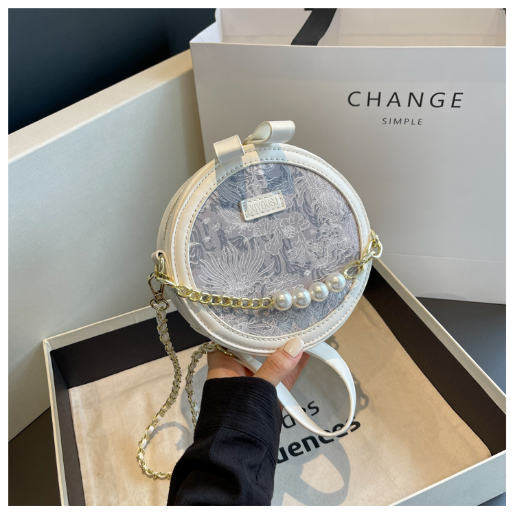 Túi đeo chéo hình tròn điệu đà thời thượng Túi đeo vai dây đeo phối xích Túi đeo chéo phối màu loang mẫu mới 2023 T07