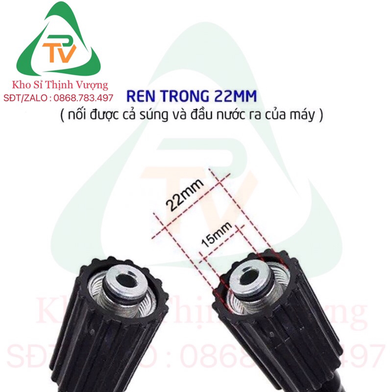 Dây cao áp dành cho máy rửa xe 10m, 15m, 20m, 30m tặng kèm khớp nối đồng ren 22MM
