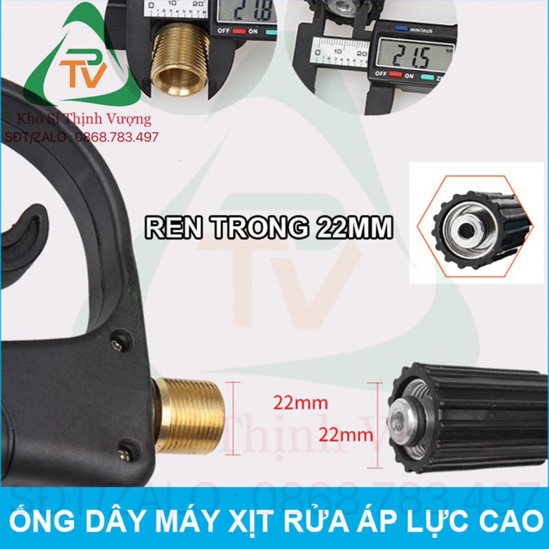 Dây cao áp dành cho máy rửa xe 10m, 15m, 20m, 30m tặng kèm khớp nối đồng ren 22MM