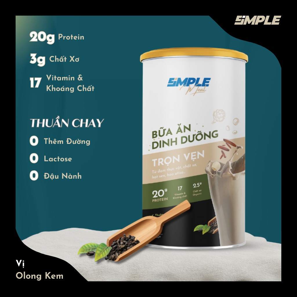 Simple Meal: Đồ Uống Thay Thế Bữa Ăn Vị Trà Sữa Olong - Bột Uống + Làm Bánh High Protein - Made In Vietnam