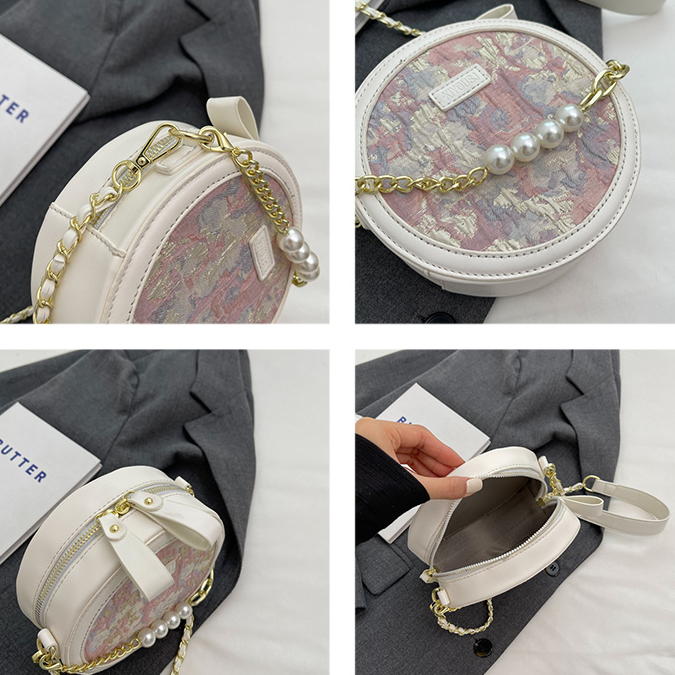 Túi đeo chéo hình tròn điệu đà thời thượng Túi đeo vai dây đeo phối xích Túi đeo chéo phối màu loang mẫu mới 2023 T07