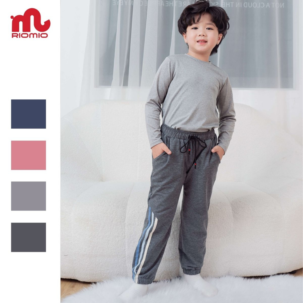 Quần nỉ bé gái, bé trai RIOMIO chất nỉ da cá dày dặn giữ nhiệt tốt size 13-42kg, phối kẻ kiểu dáng thể thao RQ323