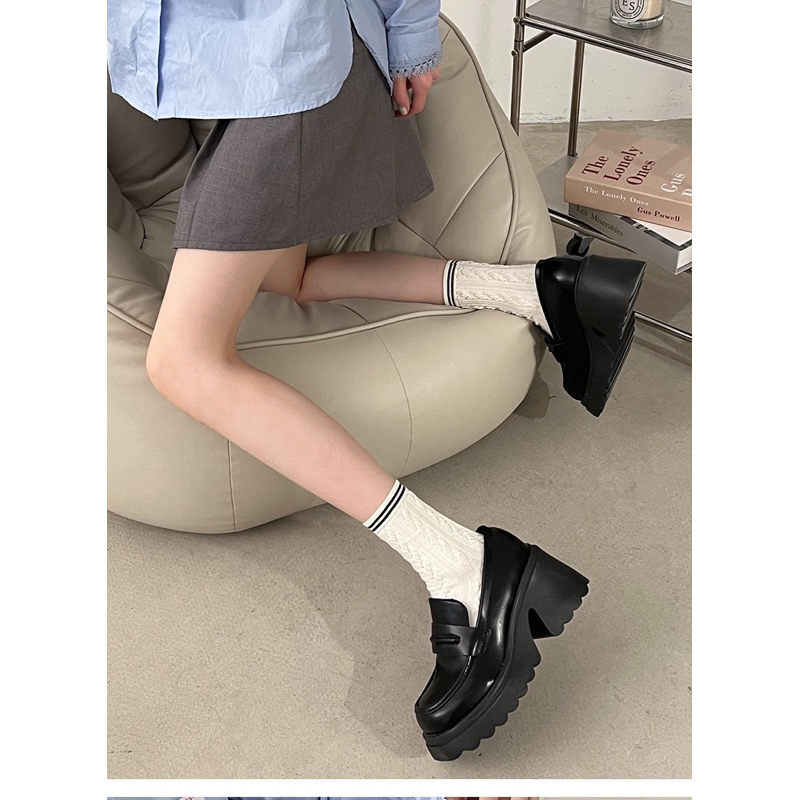 Giày Loafer nữ đế lượn sóng cao 7cm phong cách hàn quốc da lì và da bóng ulzzang đi học đi chơi