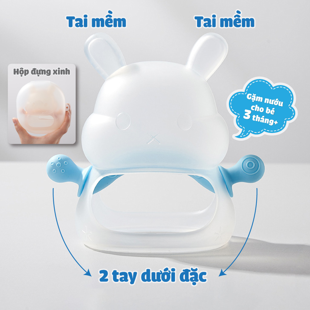 Gặm nướu cho bé, ngậm nướu silicon hình thỏ, siêu mềm, tay cầm nắm 360 độ cho bé 3 tháng trở lên