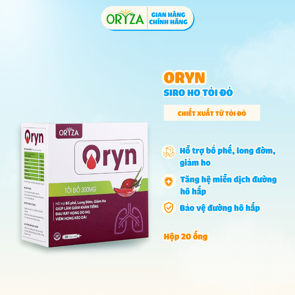 Siro ho tỏi đỏ Oryn ORYZA PHARMA giúp bổ phế, giảm ho, tiêu đờm, tăng đề kháng - Hộp 20 ống