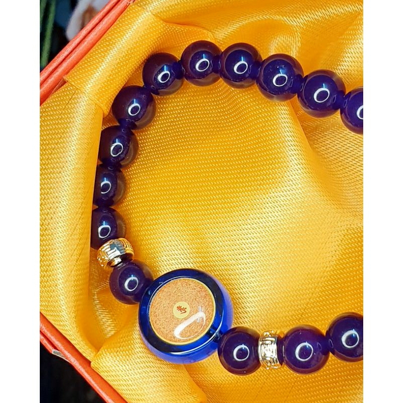 Vòng tay chú lăng nghiêm - lục tự pha lê tím Chalcedony