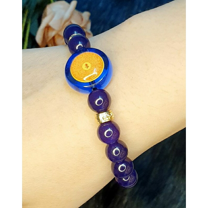 Vòng tay chú lăng nghiêm - lục tự pha lê tím Chalcedony