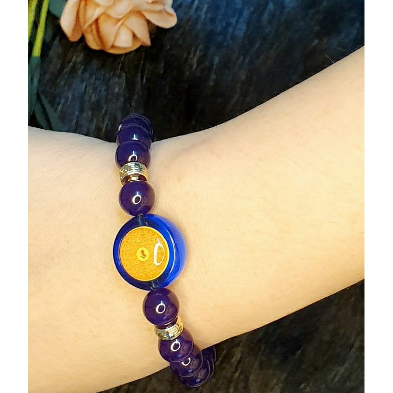 Vòng tay chú lăng nghiêm - lục tự pha lê tím Chalcedony