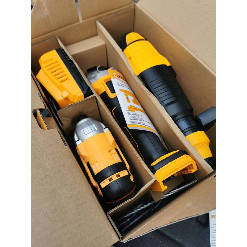 Bộ combo Máy khoan đục bê tông CRHLI20228 , Máy mài góc CAGLI201008, Máy siết vít CIRLI2017 Brushless dùng pin Ingco 20V