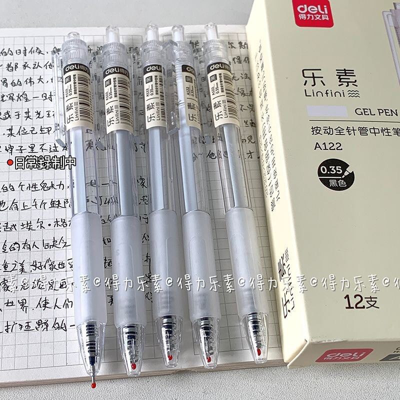 Combo 5 Bút gel Deli A122 ngòi 0.35mm - Mực đen, đều mực, ngòi nhỏ