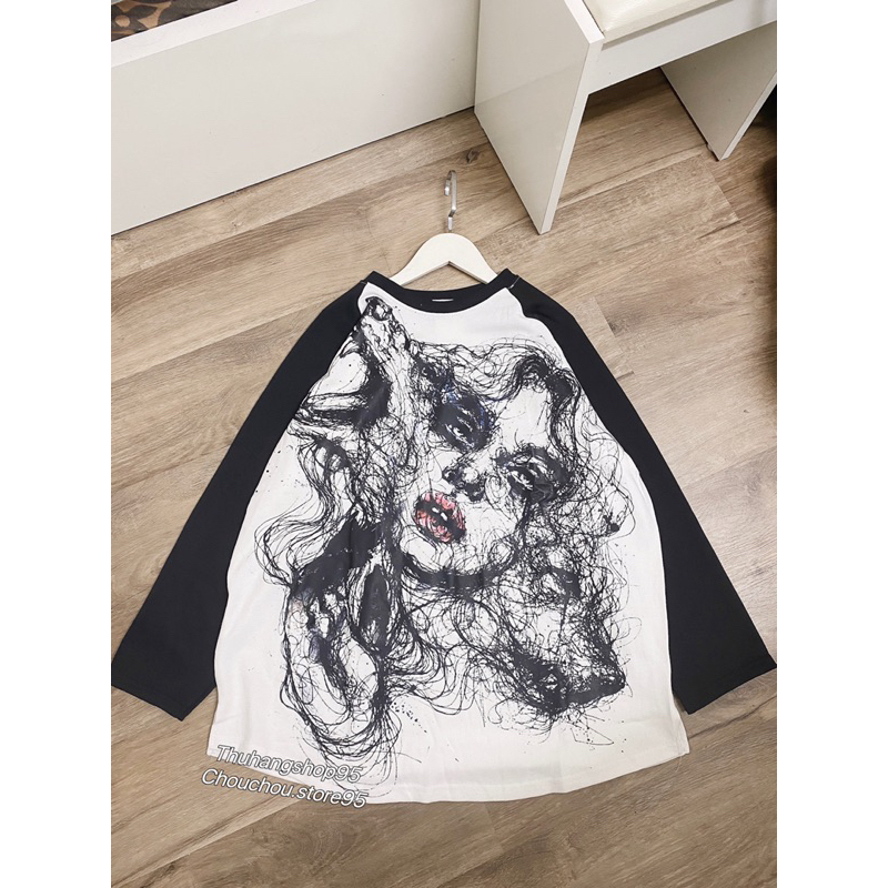 Áo Thun Tay Dài Thu Đông Raglan In 5D Hình Cô Gái Nam Nữ Unsiex Cotton Da Cá Basic