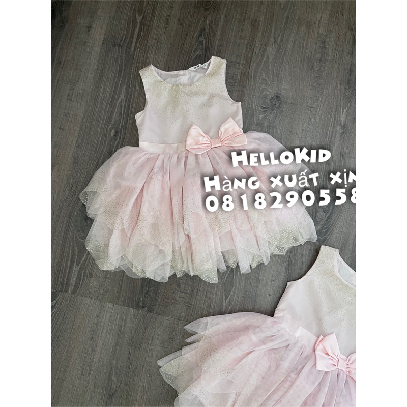 Váy hồng ren xoè tầng lấp lánh bé gái
