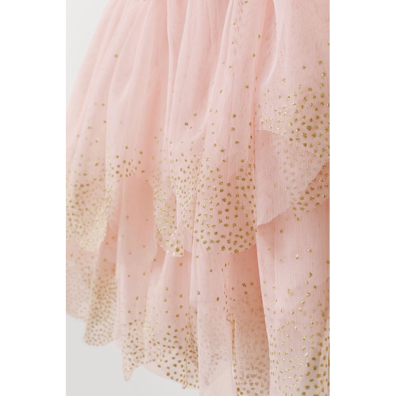 Váy hồng ren xoè tầng lấp lánh bé gái