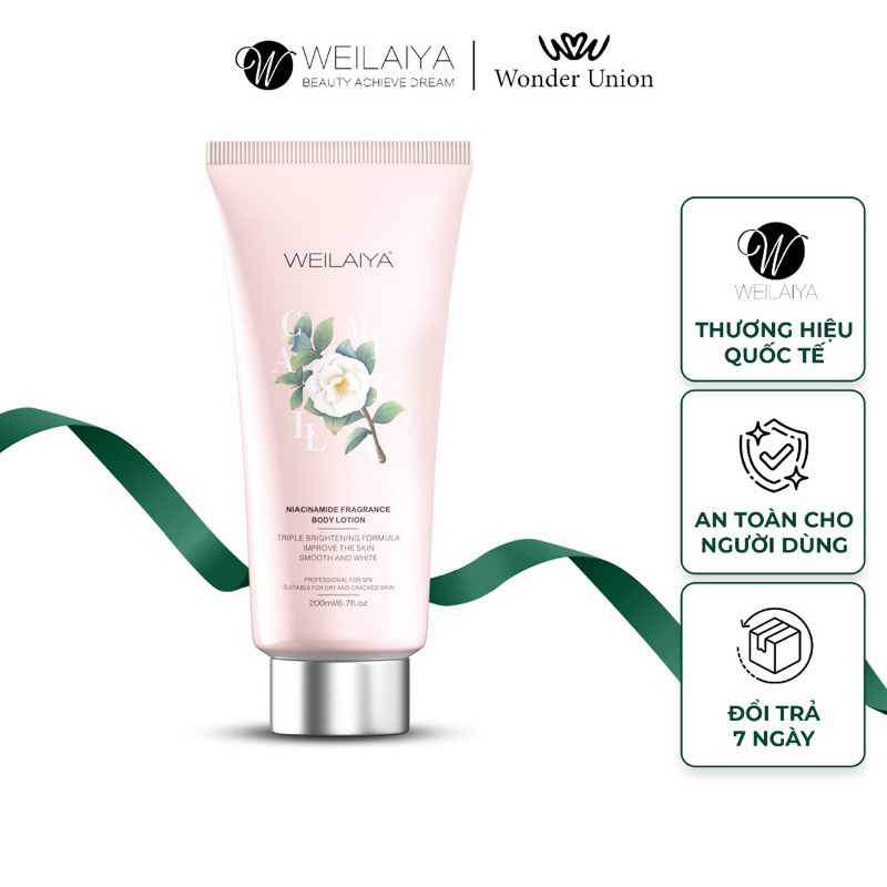 Lotion dưỡng thể trắng da body hoa trà Weilaiya giúp phục hồi, dưỡng ẩm, làm mờ vết thâm cho da tuýp 200ml