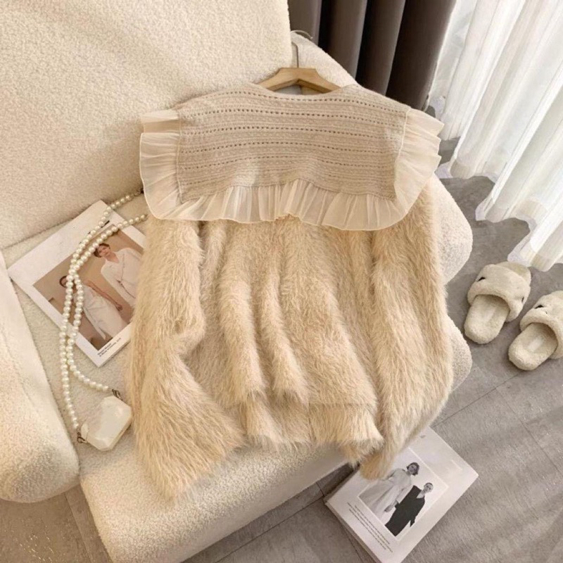 Áo khoác len lông cổ bèo tiểu thư hàng QCCC