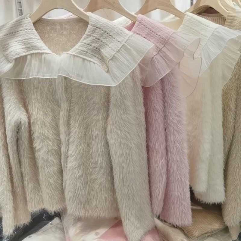 Áo khoác len lông cổ bèo tiểu thư hàng QCCC