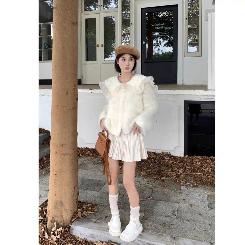 Áo khoác len lông cổ bèo tiểu thư hàng QCCC