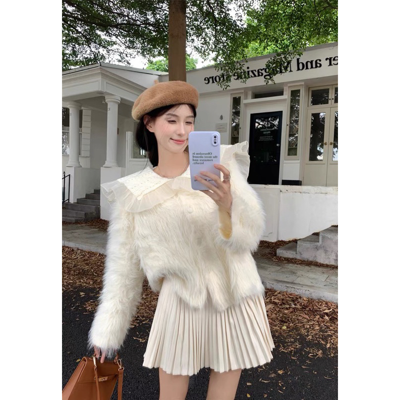 Áo khoác len lông cổ bèo tiểu thư hàng QCCC