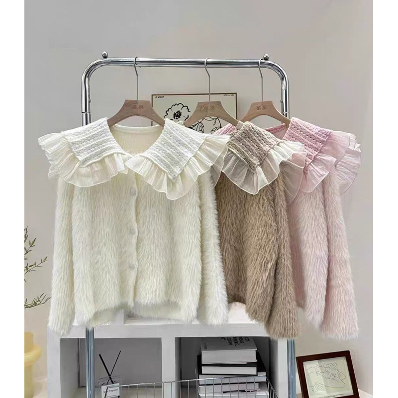 Áo khoác len lông cổ bèo tiểu thư hàng QCCC