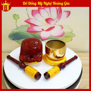 Bộ chuông mõ tụng kinh nhỏ tại gia, chuông mõ cầm tay 3,6in