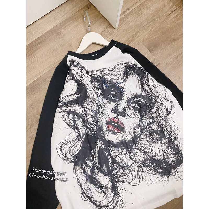 Áo Thun Tay Dài Thu Đông Raglan In 5D Hình Cô Gái Nam Nữ Unsiex Cotton Da Cá Basic