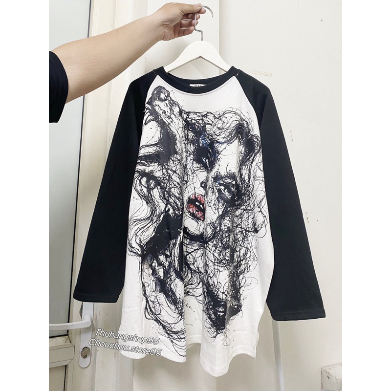 Áo Thun Tay Dài Thu Đông Raglan In 5D Hình Cô Gái Nam Nữ Unsiex Cotton Da Cá Basic