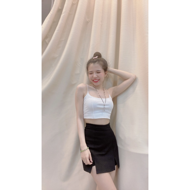 Áo 2 LỚP Croptop hai dây chất cotton co dãn