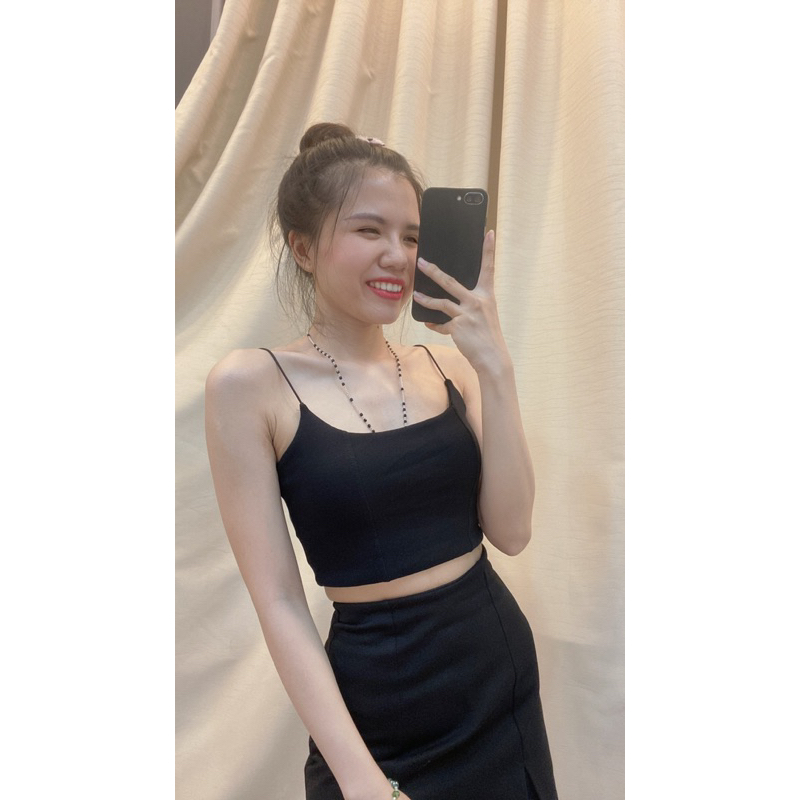 Áo 2 LỚP Croptop hai dây chất cotton co dãn