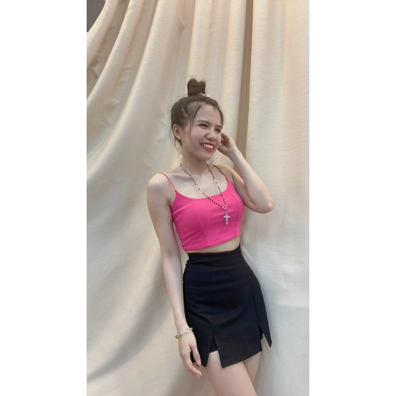 Áo 2 LỚP Croptop hai dây chất cotton co dãn