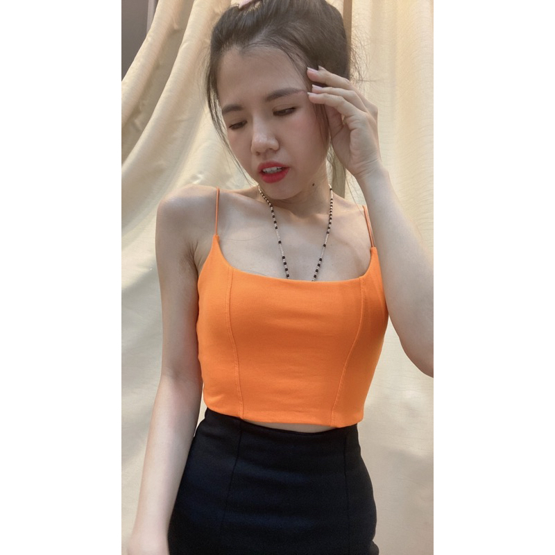 Áo 2 LỚP Croptop hai dây chất cotton co dãn