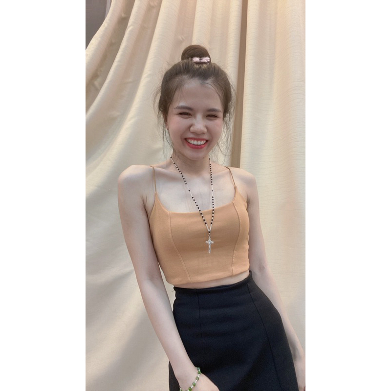 Áo 2 LỚP Croptop hai dây chất cotton co dãn
