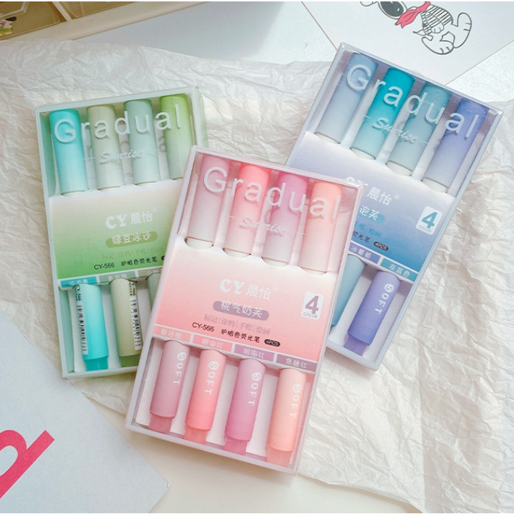 Bộ 4 bút highlight Gradual bút dạ đánh dấu ghi chú học tập | BPD008