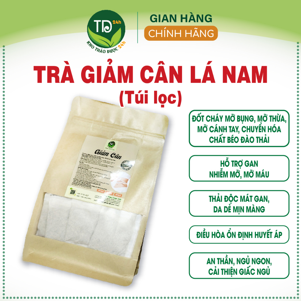 Trà giảm cân lá nam túi lọc, 100% thảo dược tự nhiên, liệu trình dùng trong 20 ngày, giảm tức tốc từ 2 đến 5 kg