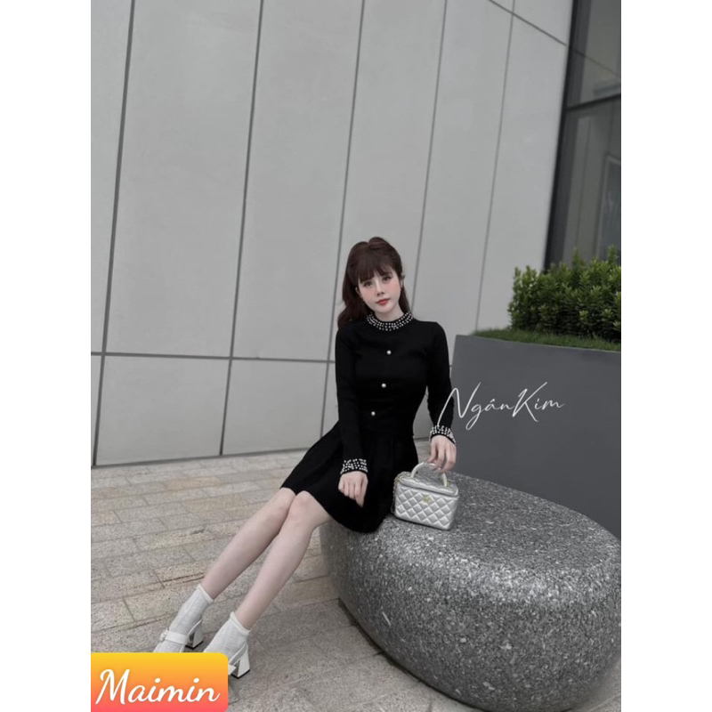 Sét váy len tiểu thư áo mix ngoc cổ chân váy xếp ly phong cách Hàn hàng QCCC