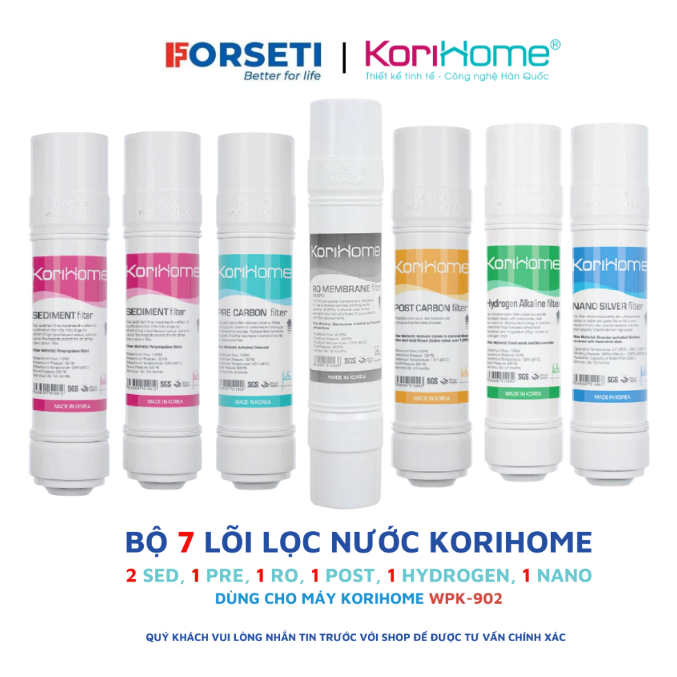 Combo 7 lõi 10" Hàn Quốc (2Sed + 1Pre+ 1R.O + 1Post + 1Hydrogen + 1Nano) - Korihome