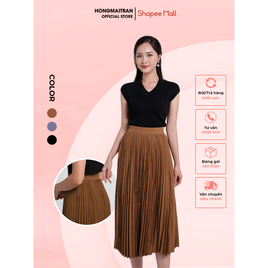 Chân váy xếp ly công sở dáng dài phong cách thanh lịch trẻ trung sang chảnh Hong Mai Tran CV08